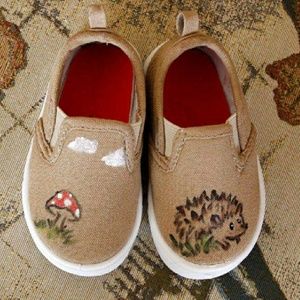 Hand painted hedgehog shoes. Toddler size 3